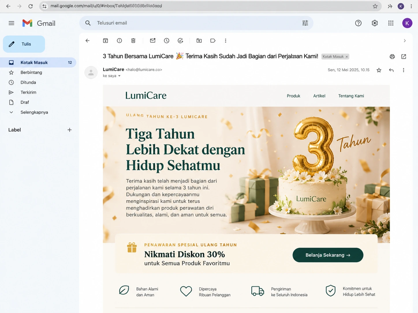 contoh email milestone untuk merayakan pencapaian atau anniversary