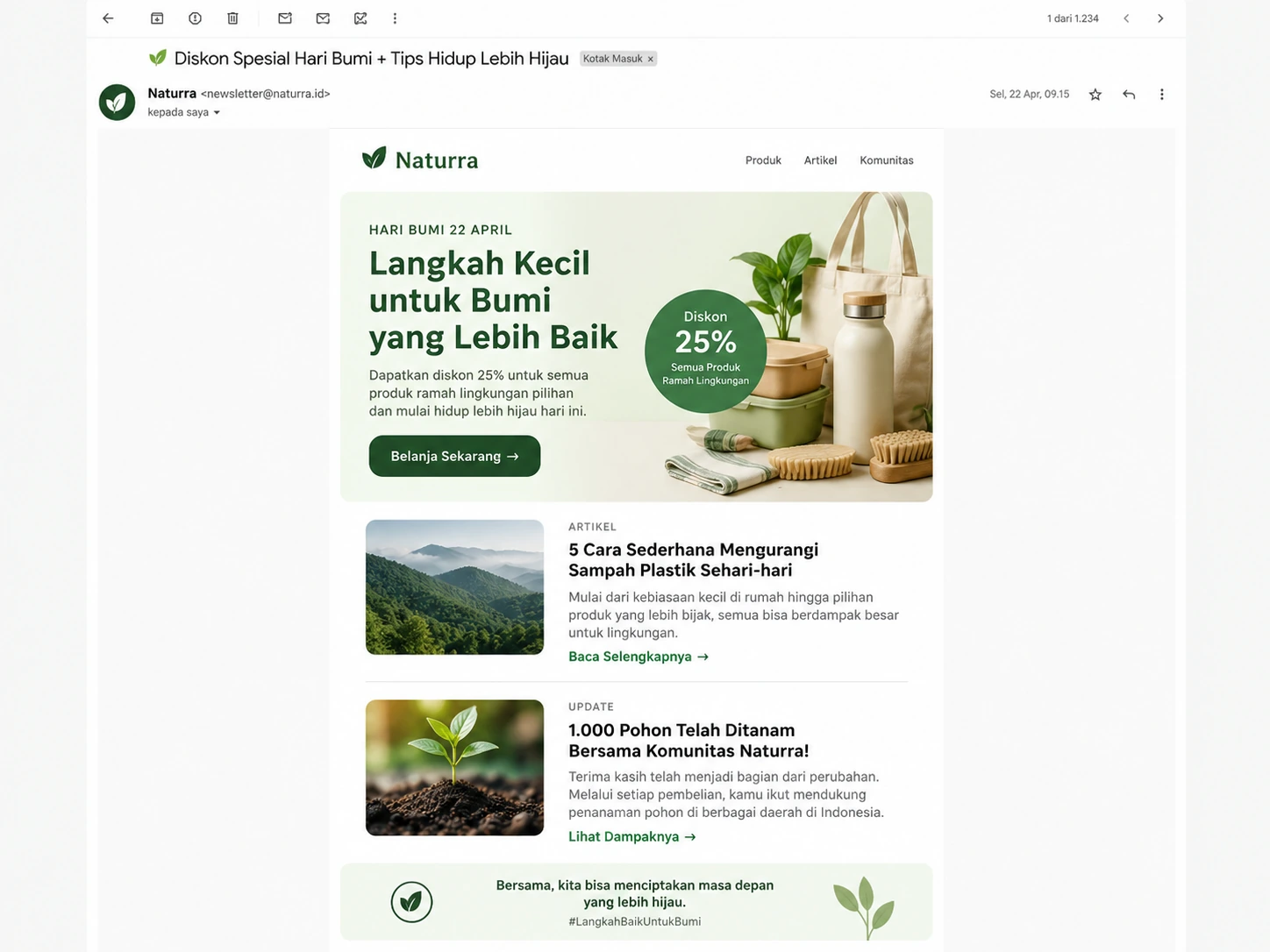 contoh newsletter dengan informasi utama dan konten tambahan