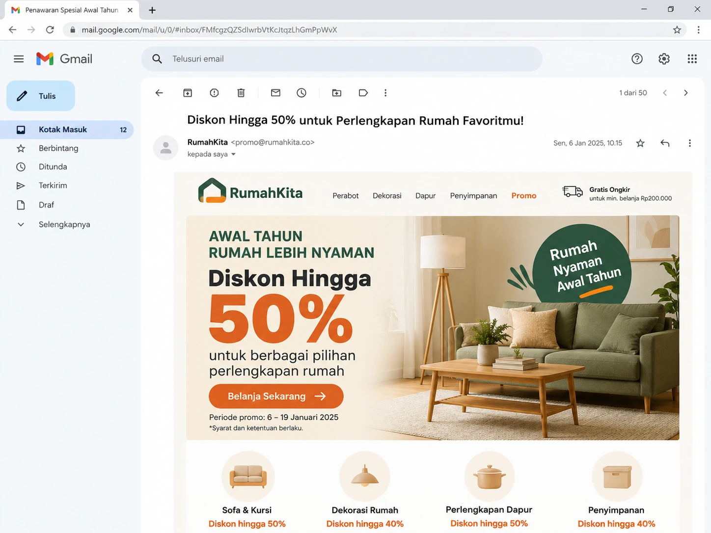 contoh email promosi dengan penawaran dan CTA