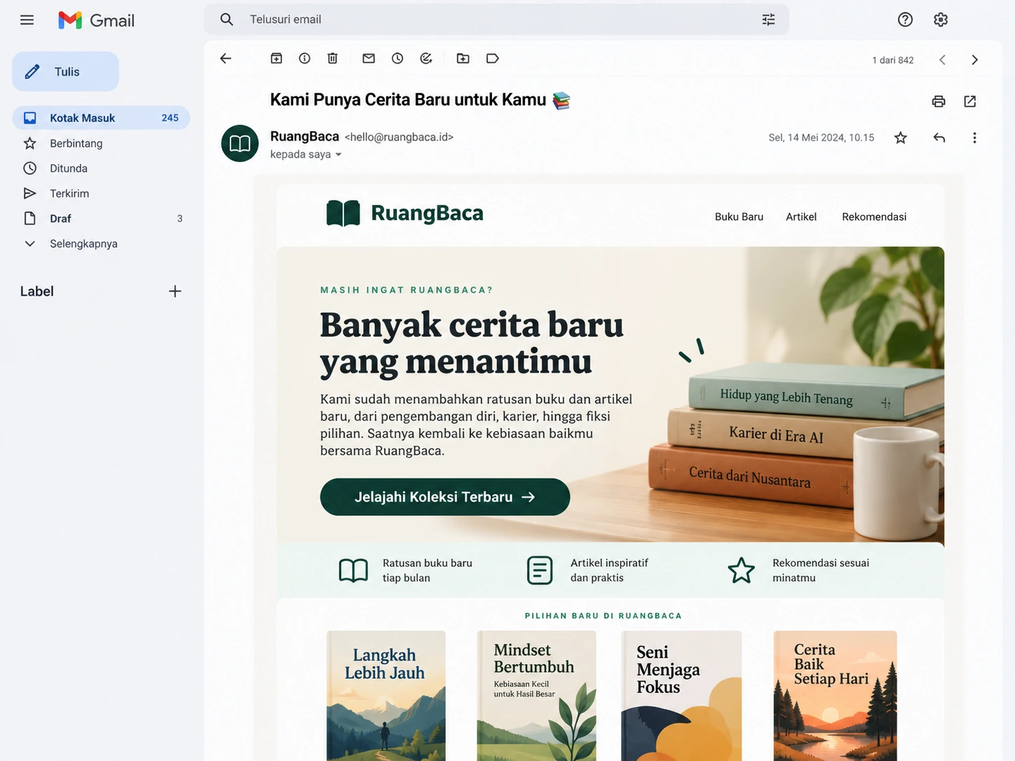 contoh email re-engagement untuk mengajak subscriber kembali aktif