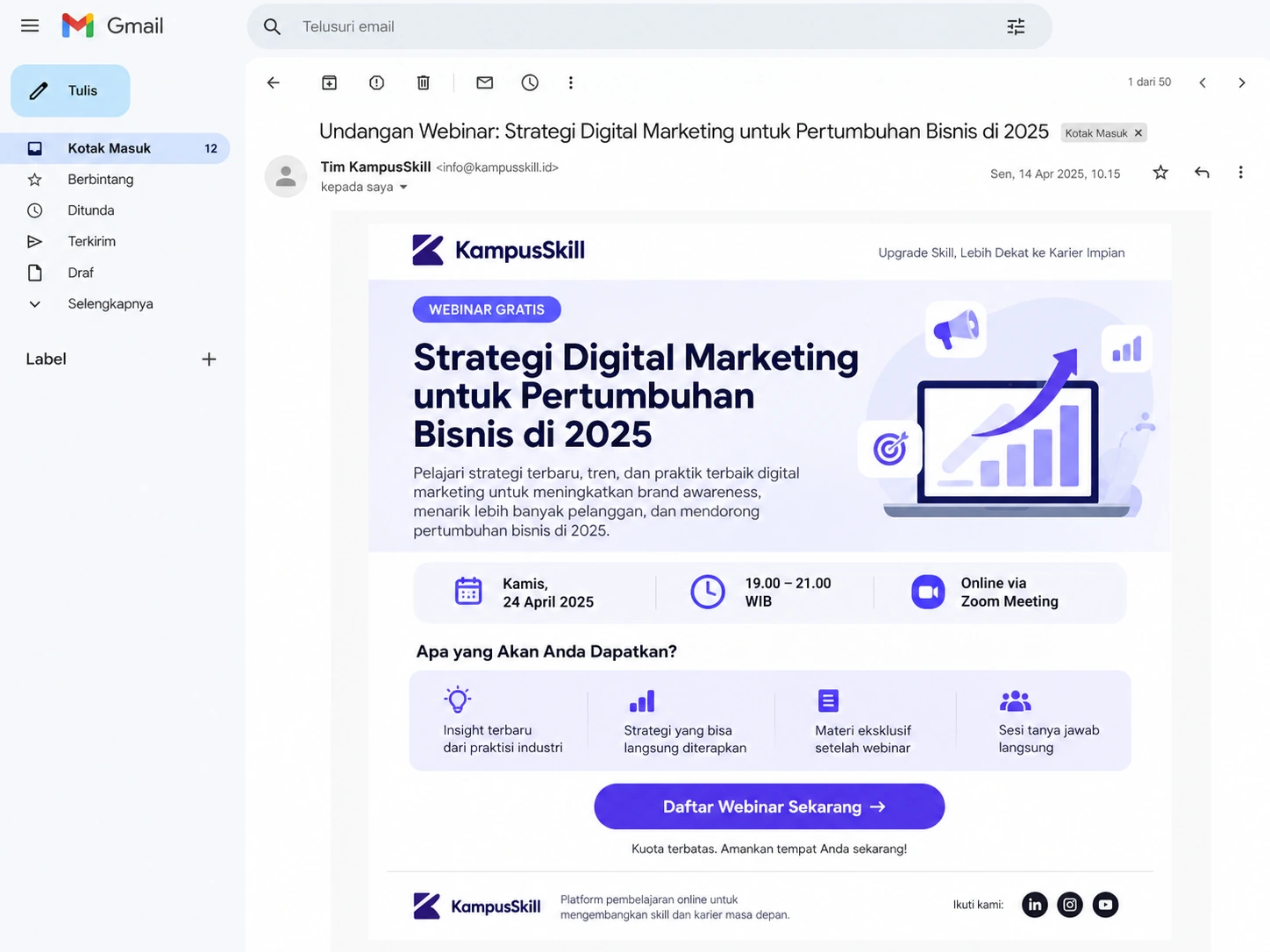 contoh email undangan webinar dengan jadwal dan CTA pendaftaran