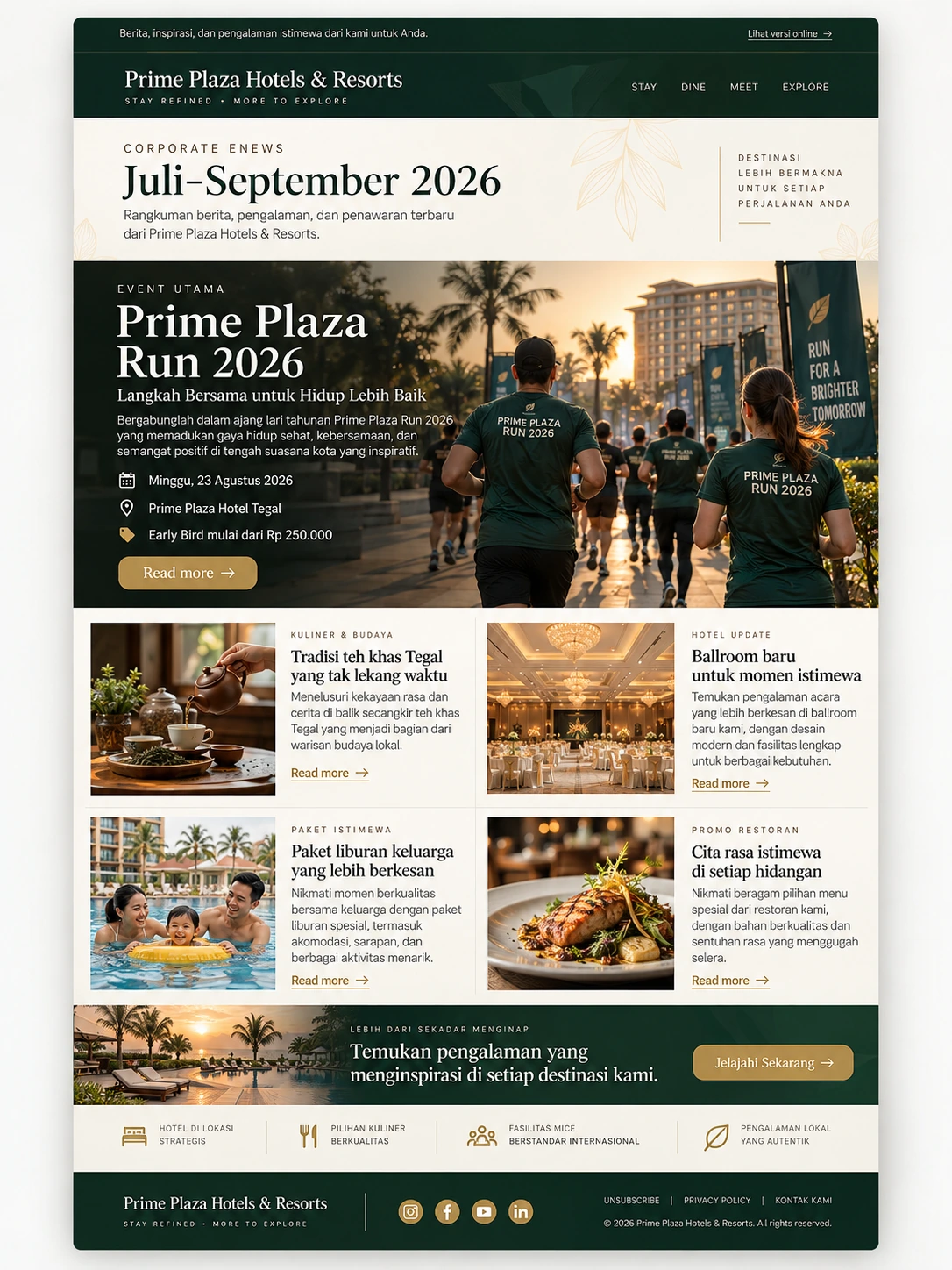 contoh corporate newsletter Prime Plaza dengan berita utama dan beberapa content block
