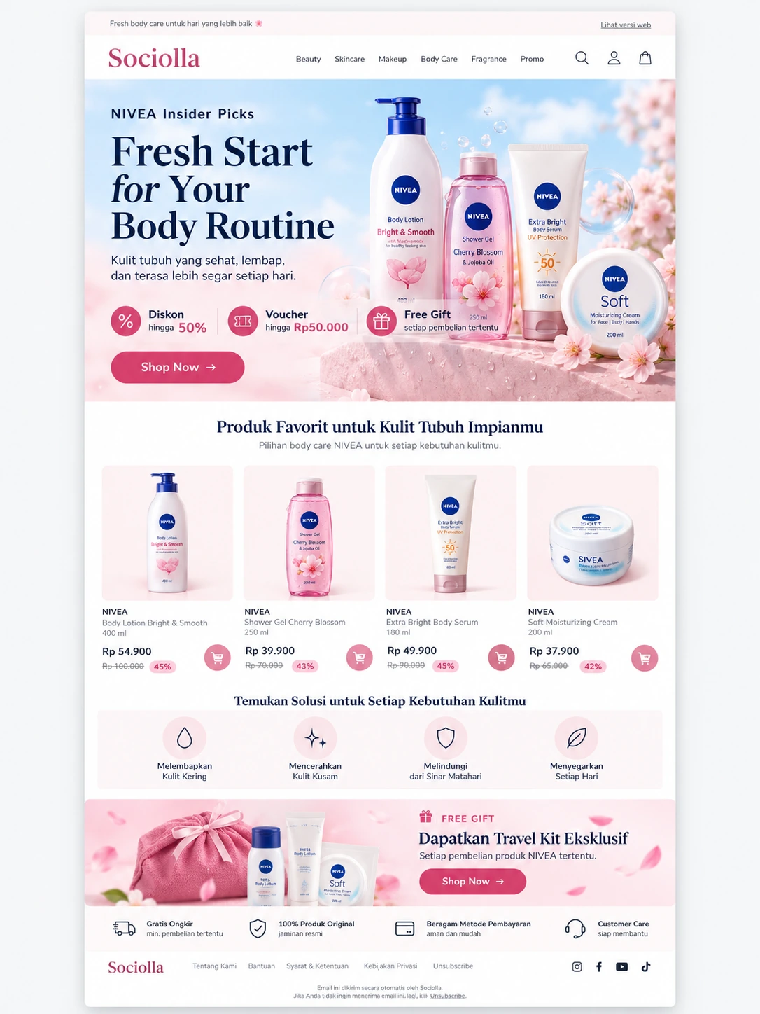 contoh newsletter Sociolla dengan promo NIVEA dan CTA Shop Now